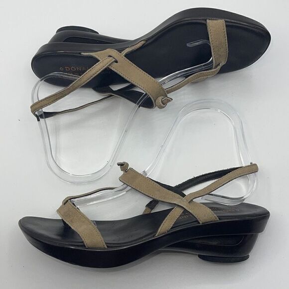 Donald J. Pliner Women Wedge Sandals Suede Stretchy Strap Taupe Heels Size 7.5 - Picture 6 of 15